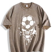 Soccer Skull Vintage Washed T-Shirt in Brown