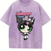 NASA Co-branded the Powerpuff Sanrio Kuromi My Melody Pure Vintage Washed T-Shirt in Purple