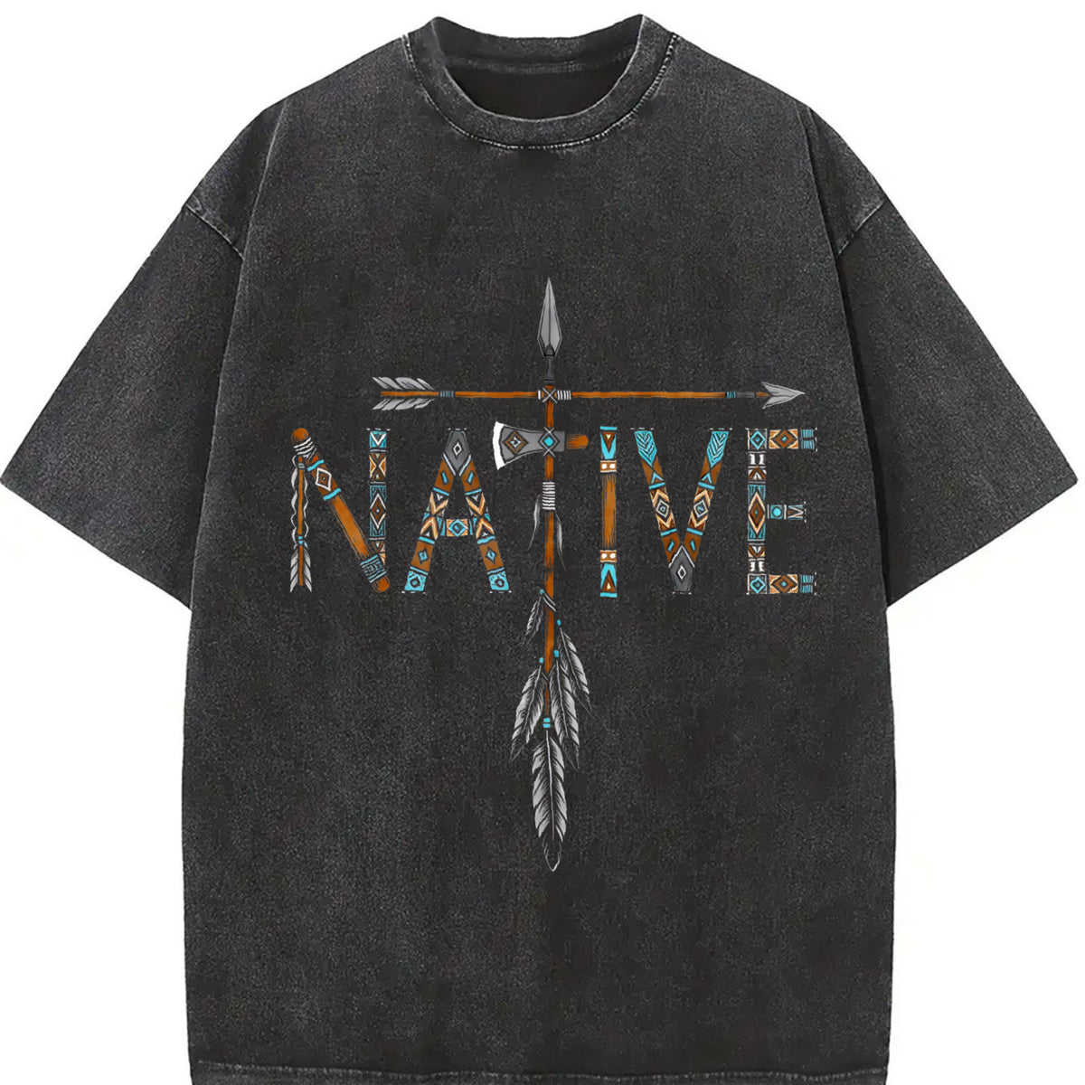 Native Indian American Day Pride Indigenous Native vintage washed oversized T-shirt in Black