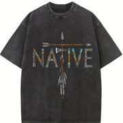 Native Indian American Day Pride Indigenous Native vintage washed oversized T-shirt in Black