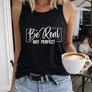 Be Real Not Perfect Women's Color Cotton Tank Top in Black