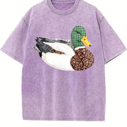 Patterned Ducks Vintage Washed T-Shirt in Purple