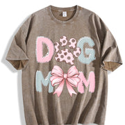 Dog Mom Paw Print Bow Vintage Washed T-Shirt in Brown