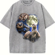 Otters in Galaxy Retro Otter Moon Vintage Washed T-Shirt in Gray