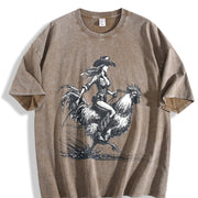 Cowgirl Riding Chicken 90s Vintage Washed T-Shirt in Brown