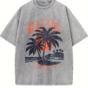 Of a Retro Malibu California Vintage Washed T-Shirt in Gray
