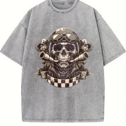 Motorcycle Skull Helmet Sleeveless Tank Vintage Washed T-Shirt in Gray