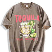 Tequila Drinking for Tequila Lover Cheaper Than Therapy Vintage Washed T-Shirt in Brown