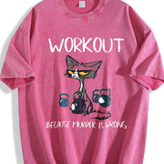 Workout Because Murder Is Wrong Cat Vintage Washed T-Shirt in Red