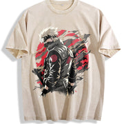 ANBU Kakashi Naruto for Anime Fans vintage washed oversized T-shirt in Beige