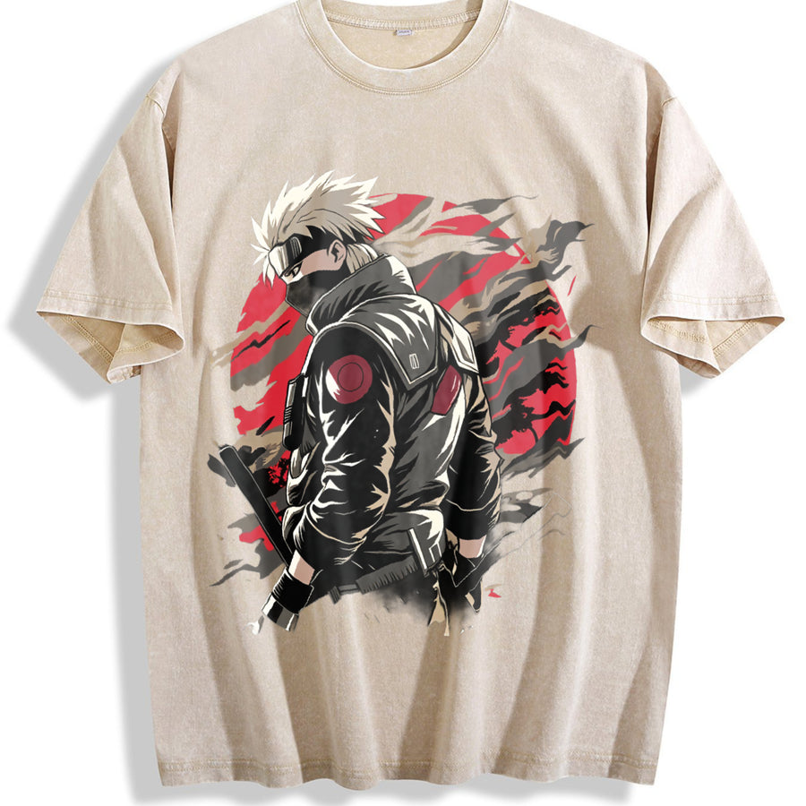 ANBU Kakashi Naruto for Anime Fans vintage washed oversized T-shirt in Beige