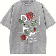 1pc Retro Rose Vintage Washed T-Shirt in Gray