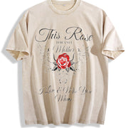Mom Tribute Lover Heartfelt Cursive Rose Vintage Washed T-Shirt in Beige