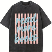Read More Books Retro Bars Teacher Librarian Reader Vintage Washed T-Shirt in Black