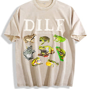 Dilf Damn I Love Frogs Frog 90s Vintage Washed T-Shirt in Beige