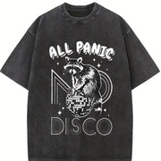 Retro Raccoon All Panic No Disco 90s Vintage Washed T-Shirt in Black