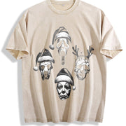 Horror Movie Christmas Vintage Washed T-Shirt in Beige