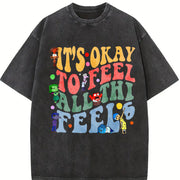 It's Okay to Feel All the Feels 2 Slides Vintage Washed T-Shirt in Black
