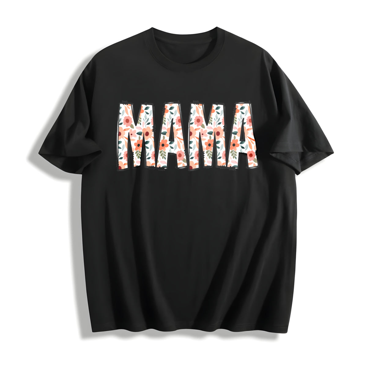 Luokeren Floral MAMA Cotton T-Shirt in Black
