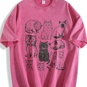 Cats 90s Tattoo Style Retro Y2k Kitten Cat Lovers vintage washed oversized T-shirt in Red