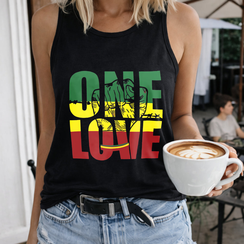 ONE LOVE Letters Vest Women's Color Cotton Tank Top in Black