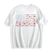 Chinoiserie American Flag Cotton T-Shirt in White