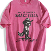 Retro Smart Fella Raccoon 90s Vintage Washed T-Shirt in Red