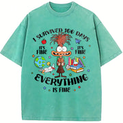 I Survived 100 Days Vintage Washed T-Shirt in Blue