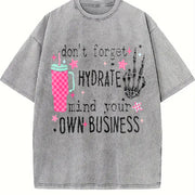 Acid-wash Batik with Snowflake- and Geometric Letter 'M' Vintage Washed T-Shirt in Gray