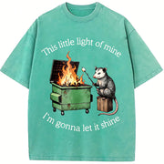 Parody : Dumpster Fire Possum Mental Health vintage washed oversized T-shirt in Blue
