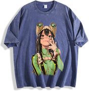 Tsuyu Asui My Hero Academia Anime Manga vintage washed oversized T-shirt in Blue