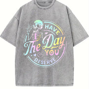 Skeleton Quote vintage washed oversized T-shirt in Gray