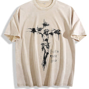 Faith Over Fear Vintage Washed T-Shirt in Beige