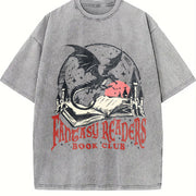 Retro Fantasy Readers Book Club 90s Vintage Washed T-Shirt in Gray