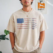 Personalized Name American Flag Vintage Washed T-Shirt in Beige