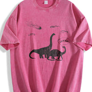 Santa Dinosaurs Xmas Dino Meteor Extinction Joke for Guys Vintage Washed T-Shirt in Red