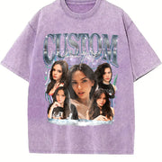 Custom Photo Bootleg Girlfriend 6 Face 90s Retro vintage washed oversized T-shirt in Purple