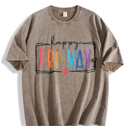 Ladies' a Round-neck Short-sleeve with 'Friyay' Vintage Washed T-Shirt in Brown