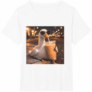 Duck Drinking Iced Coffee Cotton T-Shirt in White