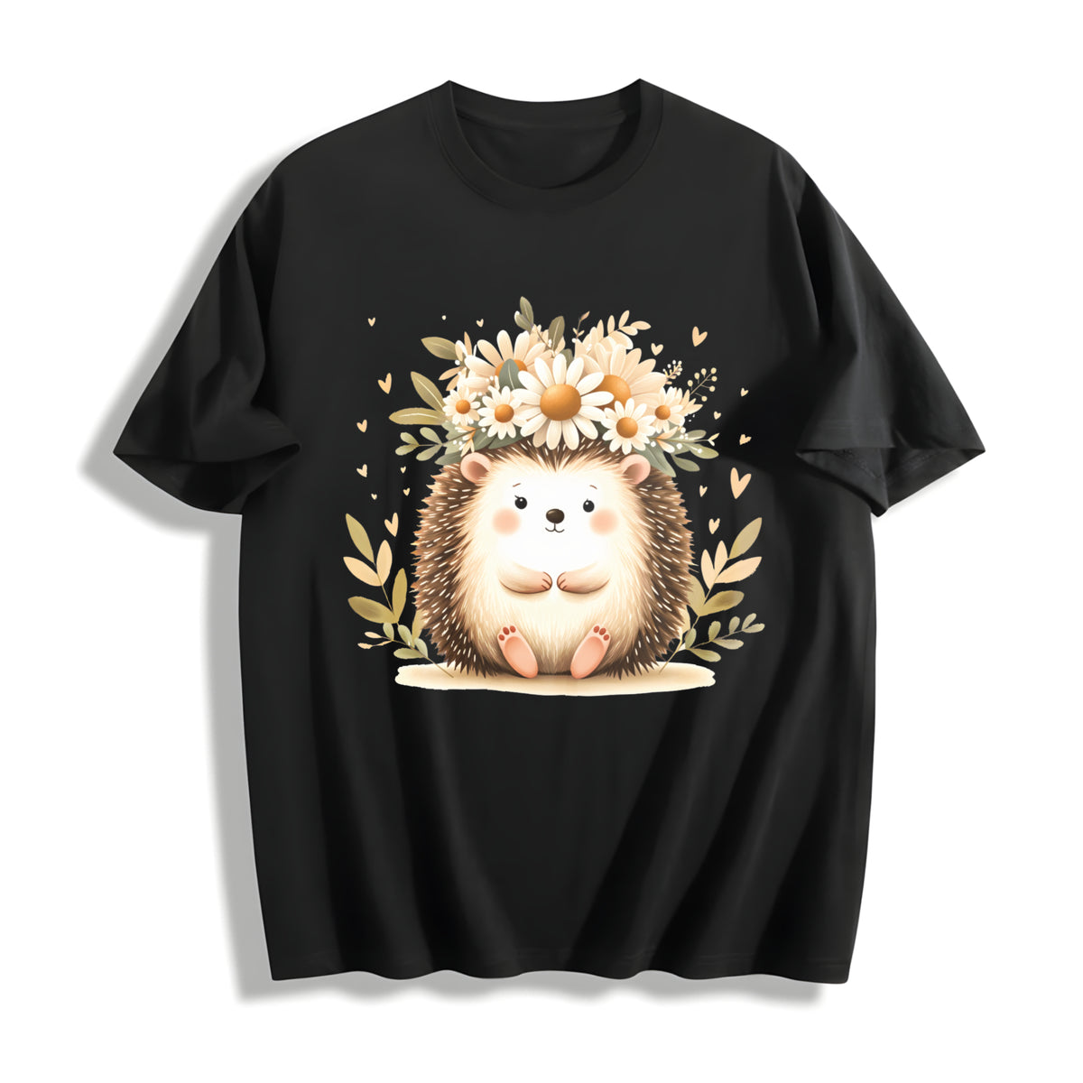Hedgehog & Daisy Blouse with Cute Hedgehog & Floral Cotton T-Shirt in Black