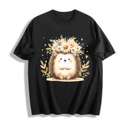 Hedgehog & Daisy Blouse with Cute Hedgehog & Floral Cotton T-Shirt in Black