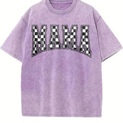Checkered Mama for Mom Vintage Washed T-Shirt in Purple