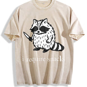 I Require Snacks Raccoon vintage washed oversized T-shirt in Beige