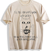Product Black Cat Holding Skull Cup with I'll Tell You Vintage Washed T-Shirt in Beige