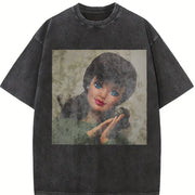 White Hair Glam Doll Vintage Washed T-Shirt in Black