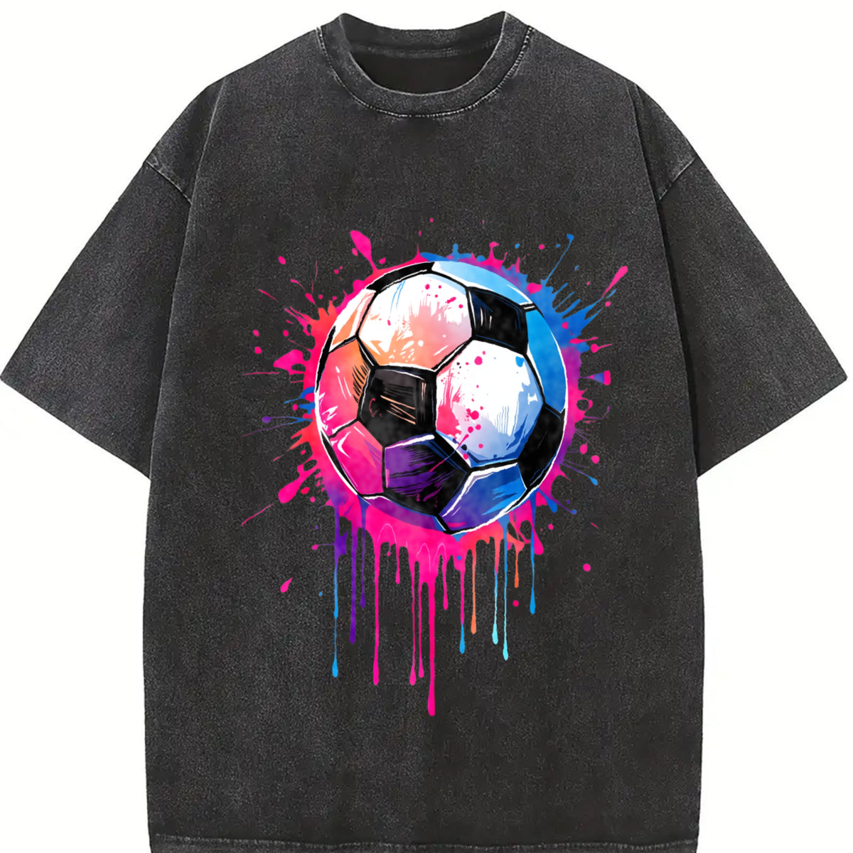 Dripping Soccer Ball Vintage Washed T-Shirt in Black