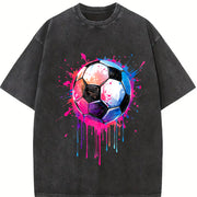Dripping Soccer Ball Vintage Washed T-Shirt in Black