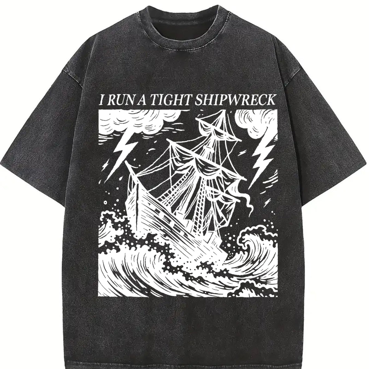 I Run a Tight Shipwreck Vintage Washed T-Shirt in Black