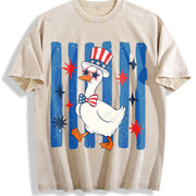 Patriotic Goose 4th of July Goose Vintage Washed T-Shirt in Beige