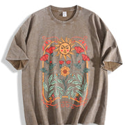 Boho Floral Art Nouveau Vintage Washed T-Shirt in Brown
